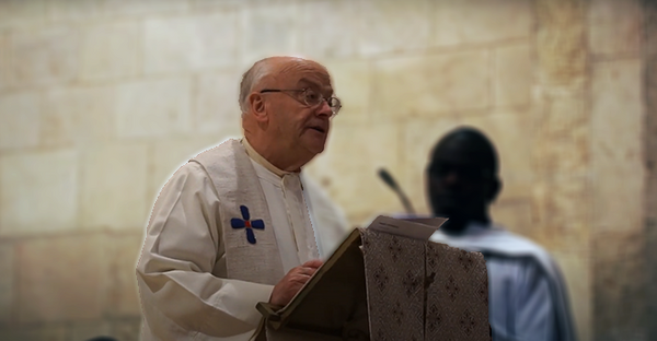 Rev. Fr. Frans Bouwen, M.Afr., giving a homily at St. Anne's church in the Old City of Jerusalem